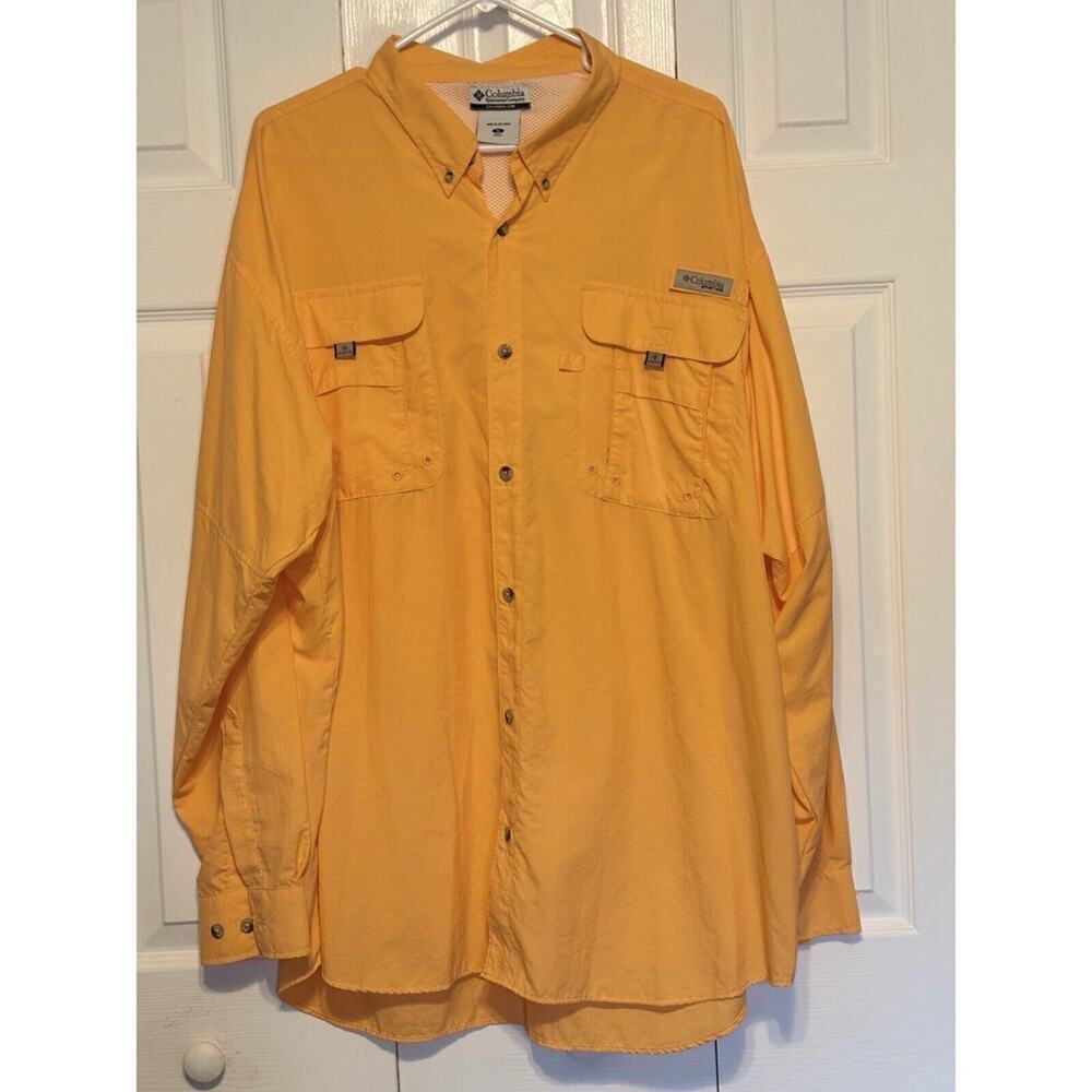 Columbia PFG Button Down Shirt Mens XL Orange Lightweight Fishing Omni Shield